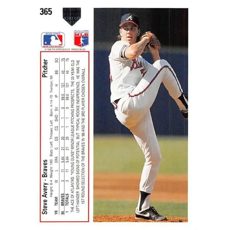 1991 Upper Deck #365 Steve Avery EX Excellent Atlanta Braves Baseball Card - Baseball Card Single
