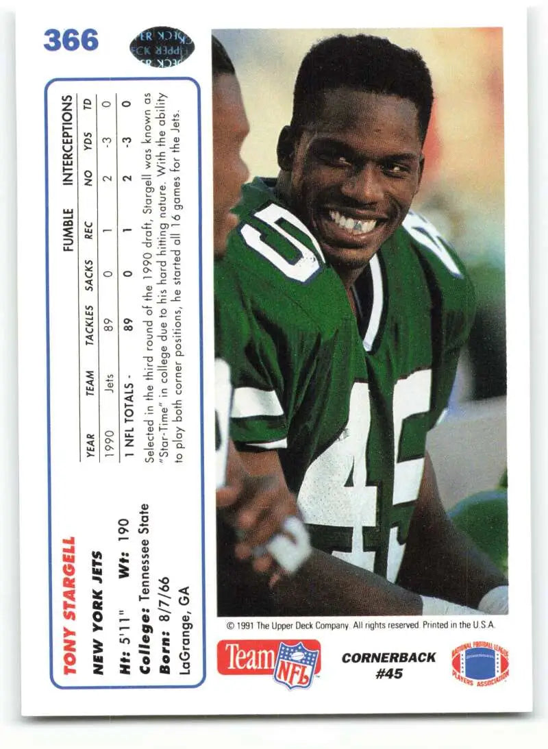 1991 Upper Deck #366 Tony Stargell NM-MT New York Jets Football Card - Football Card Single