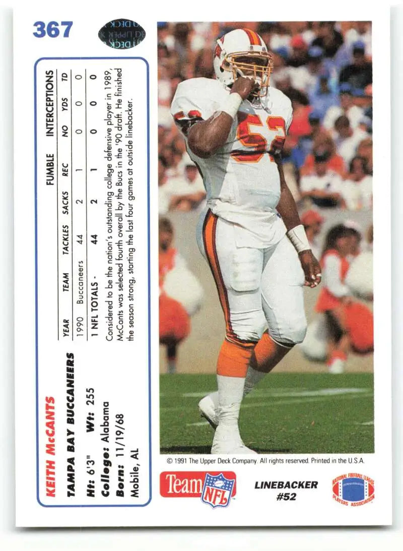 1991 Upper Deck #367 Keith McCants NM-MT Tampa Bay Buccaneers Football Card - Football Card Single
