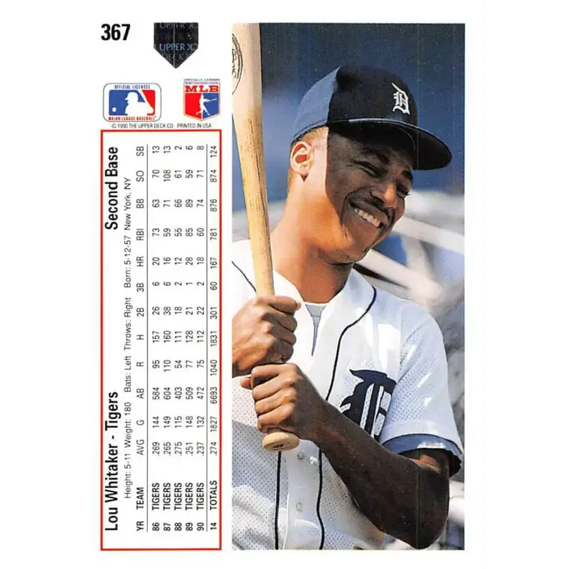 1991 Upper Deck #367 Lou Whitaker EX Excellent Detroit Tigers Baseball Card - Baseball Card Single