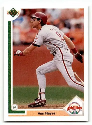 Original gloss of Von Hayes Philadelphia Phillies baseball card from 1991 Upper Deck