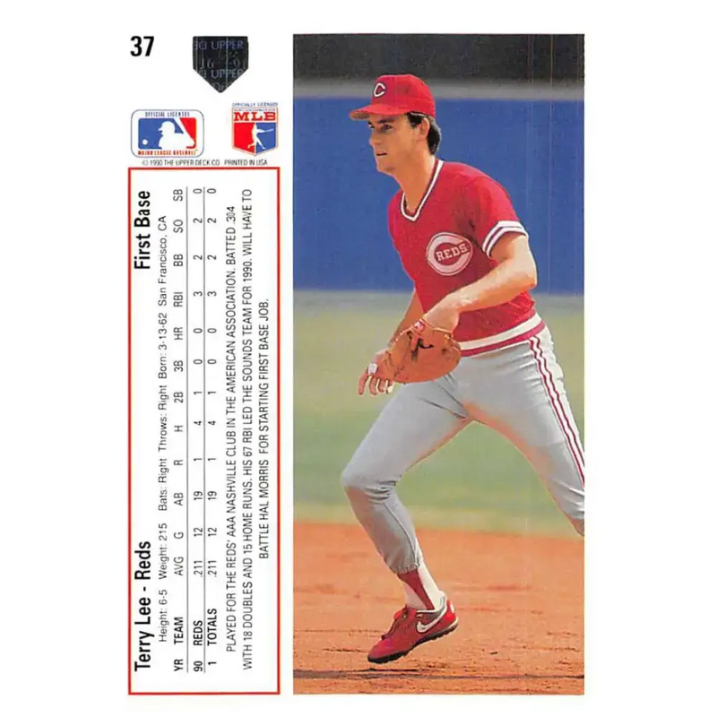 1991 Upper Deck #37 Terry Lee EX Excellent RC Rookie Cincinnati Reds Baseball Card - Baseball Card Single