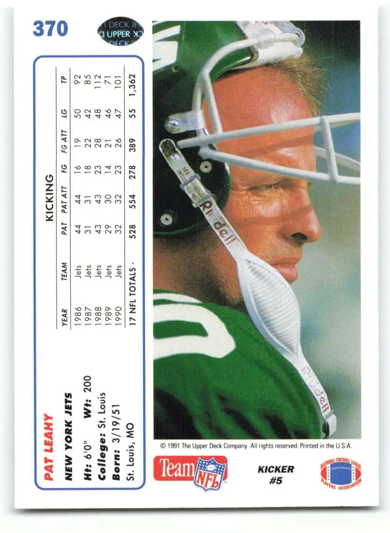 1991 Upper Deck #370 Pat Leahy NM-MT New York Jets Football Card - Football Card Single