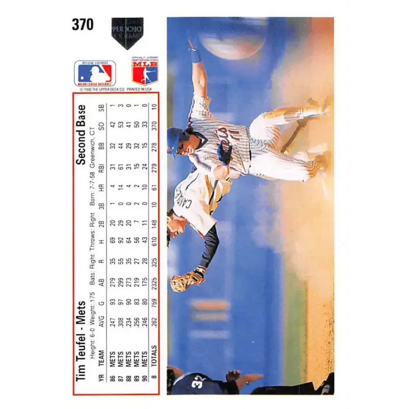 1991 Upper Deck #370 Tim Teufel EX Excellent New York Mets Baseball Card - Baseball Card Single