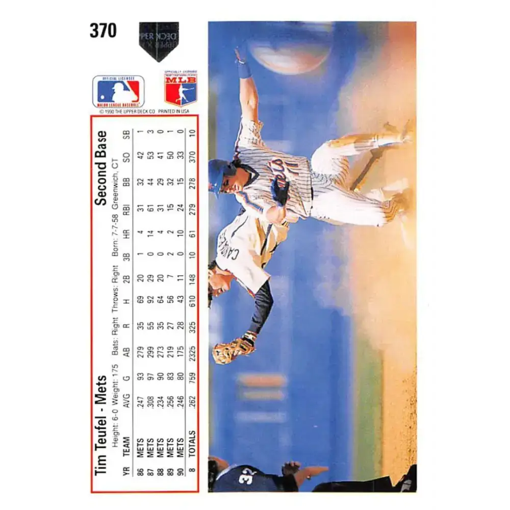 1991 Upper Deck #370 Tim Teufel NM-MT New York Mets Baseball Card - Baseball Card Single
