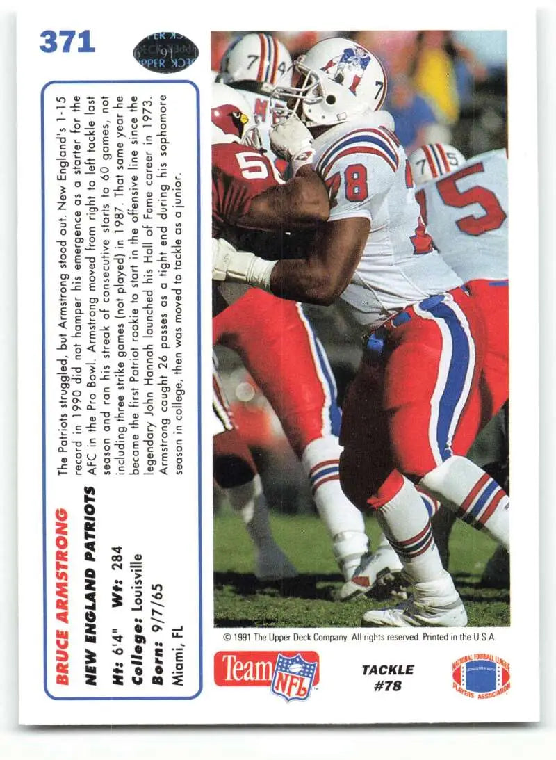 1991 Upper Deck #371 Bruce Armstrong NM-MT New England Patriots Football Card - Football Card Single
