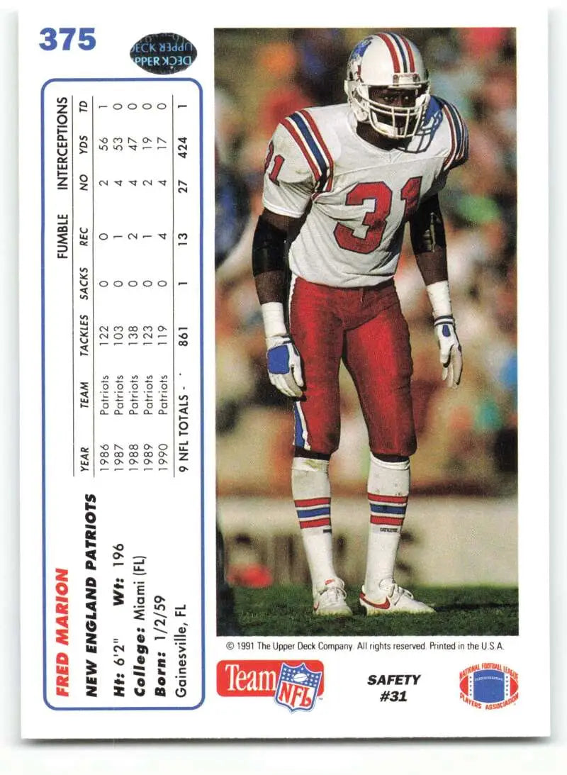 1991 Upper Deck #375 Fred Marion NM-MT New England Patriots Football Card - Football Card Single