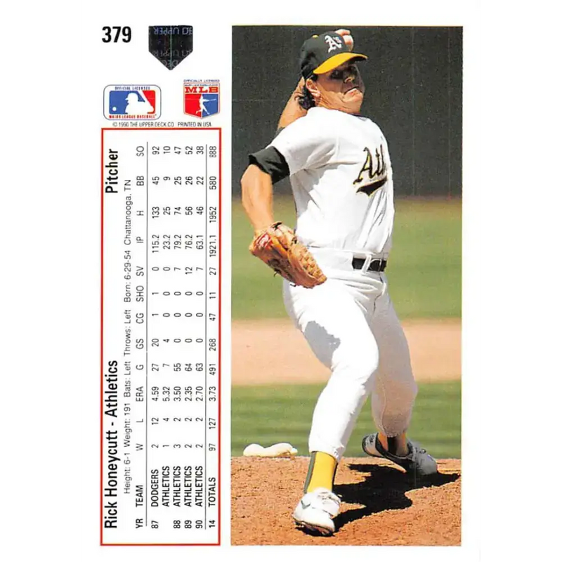 1991 Upper Deck #379 Rick Honeycutt EX Excellent Oakland Athletics Baseball Card - Baseball Card Single