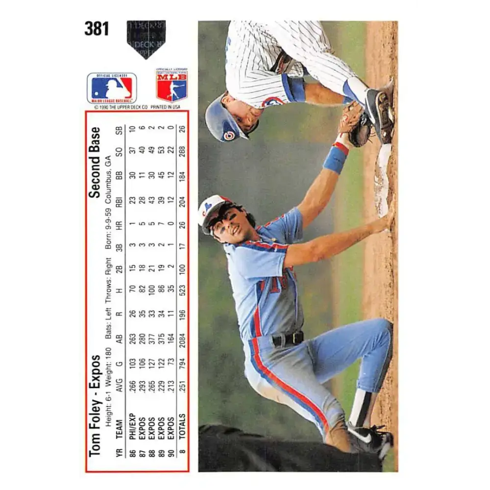 1991 Upper Deck #381 Tom Foley EX Excellent Montreal Expos Baseball Card - Baseball Card Single