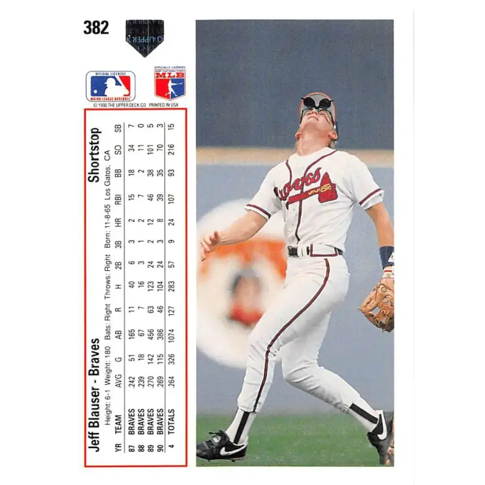 1991 Upper Deck #382 Jeff Blauser EX Excellent Atlanta Braves Baseball Card - Baseball Card Single
