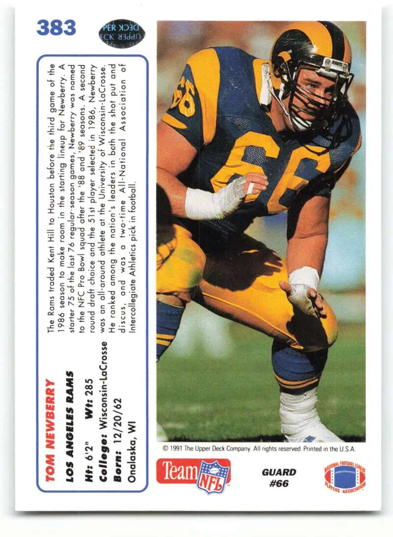 1991 Upper Deck #383 Tom Newberry NM-MT Los Angeles Rams Football Card - Football Card Single