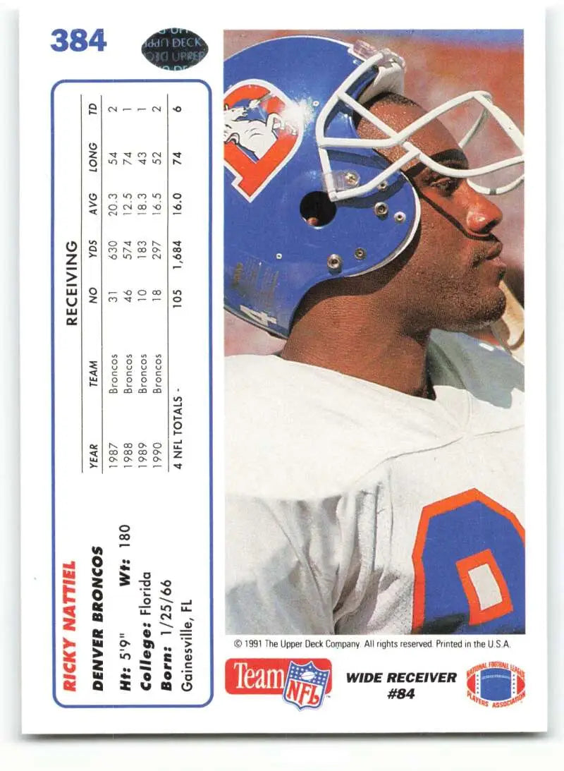 1991 Upper Deck #384 Ricky Nattiel NM-MT Denver Broncos Football Card - Football Card Single
