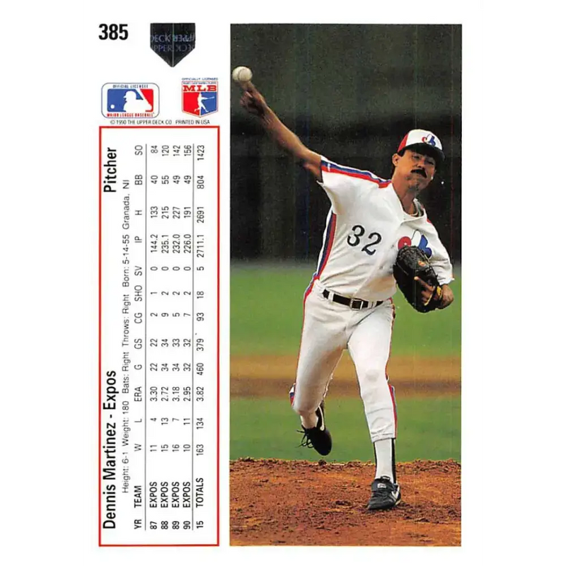 1991 Upper Deck #385 Dennis Martinez EX Excellent Montreal Expos Baseball Card - Baseball Card Single