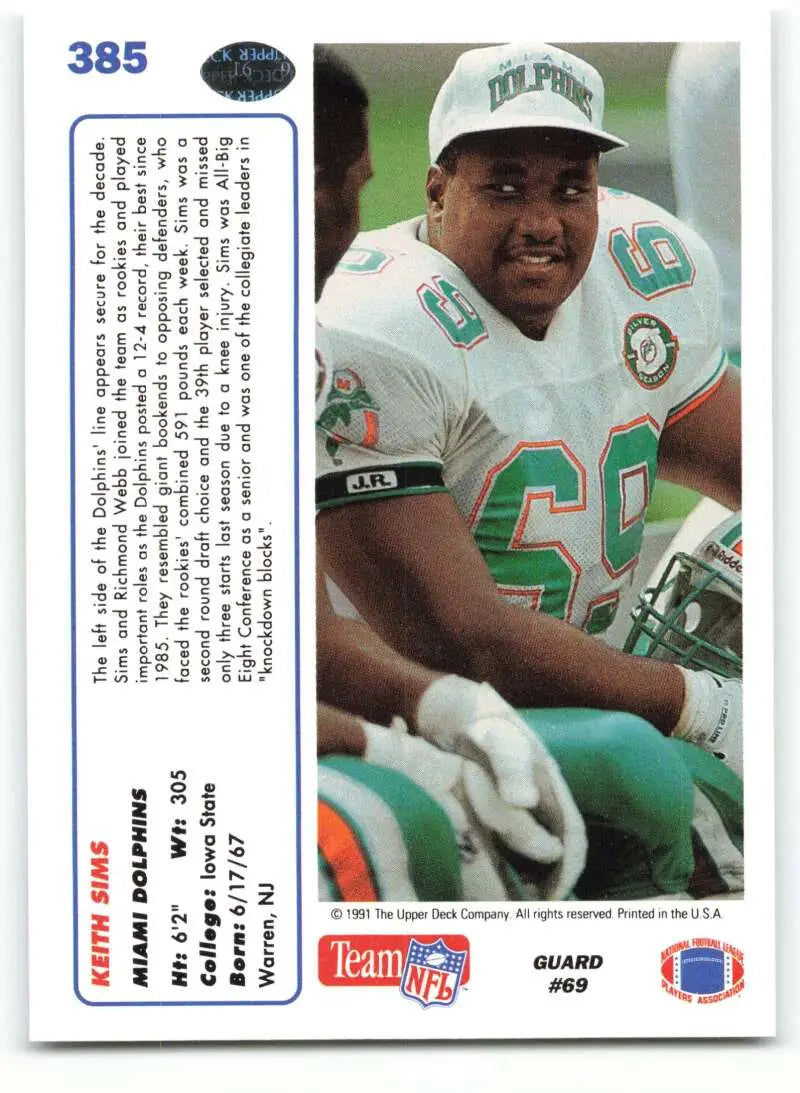 1991 Upper Deck #385 Keith Sims NM-MT Miami Dolphins Football Card - Football Card Single