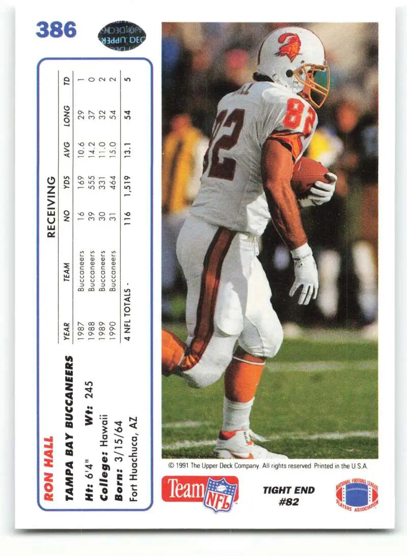 1991 Upper Deck #386 Ron Hall NM-MT Tampa Bay Buccaneers Football Card - Football Card Single