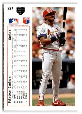 Vintage Felix Jose baseball card from 1991 Upper Deck #387 featuring Louis Cardinals
