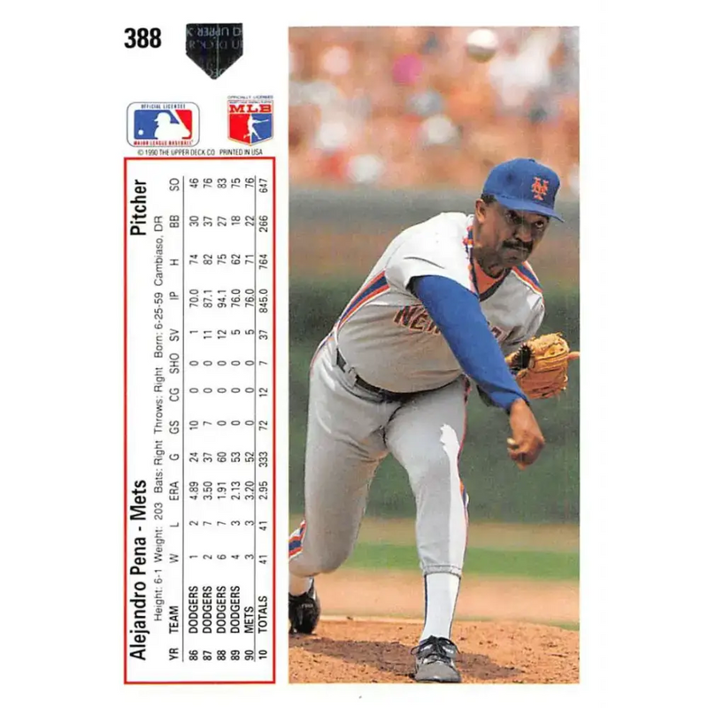 1991 Upper Deck #388 Alejandro Pena EX Excellent New York Mets Baseball Card - Baseball Card Single