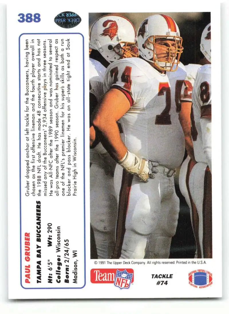 1991 Upper Deck #388 Paul Gruber NM-MT Tampa Bay Buccaneers Football Card - Football Card Single