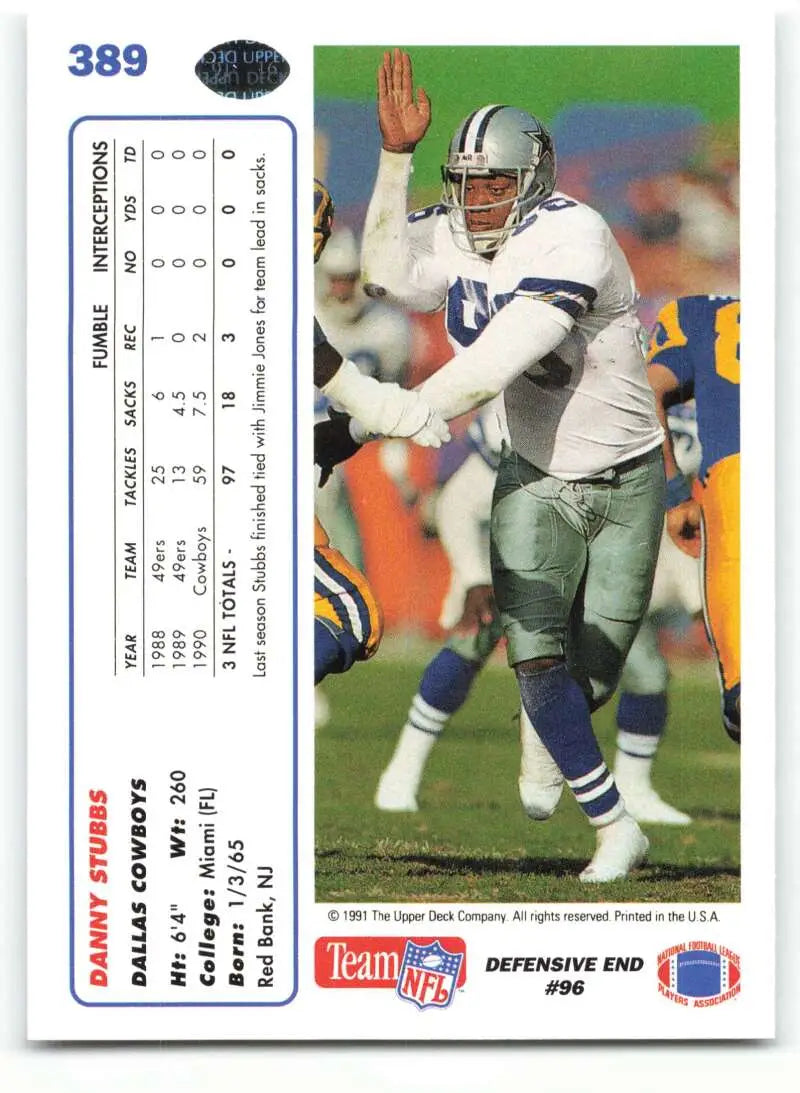1991 Upper Deck #389 Daniel Stubbs NM-MT Dallas Cowboys Football Card - Football Card Single