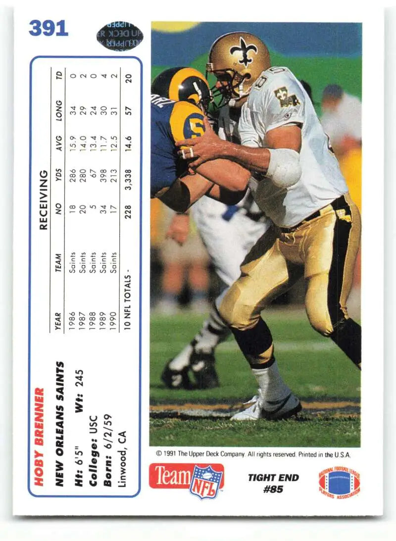 1991 Upper Deck #391 Hoby Brenner NM-MT New Orleans Saints Football Card - Football Card Single