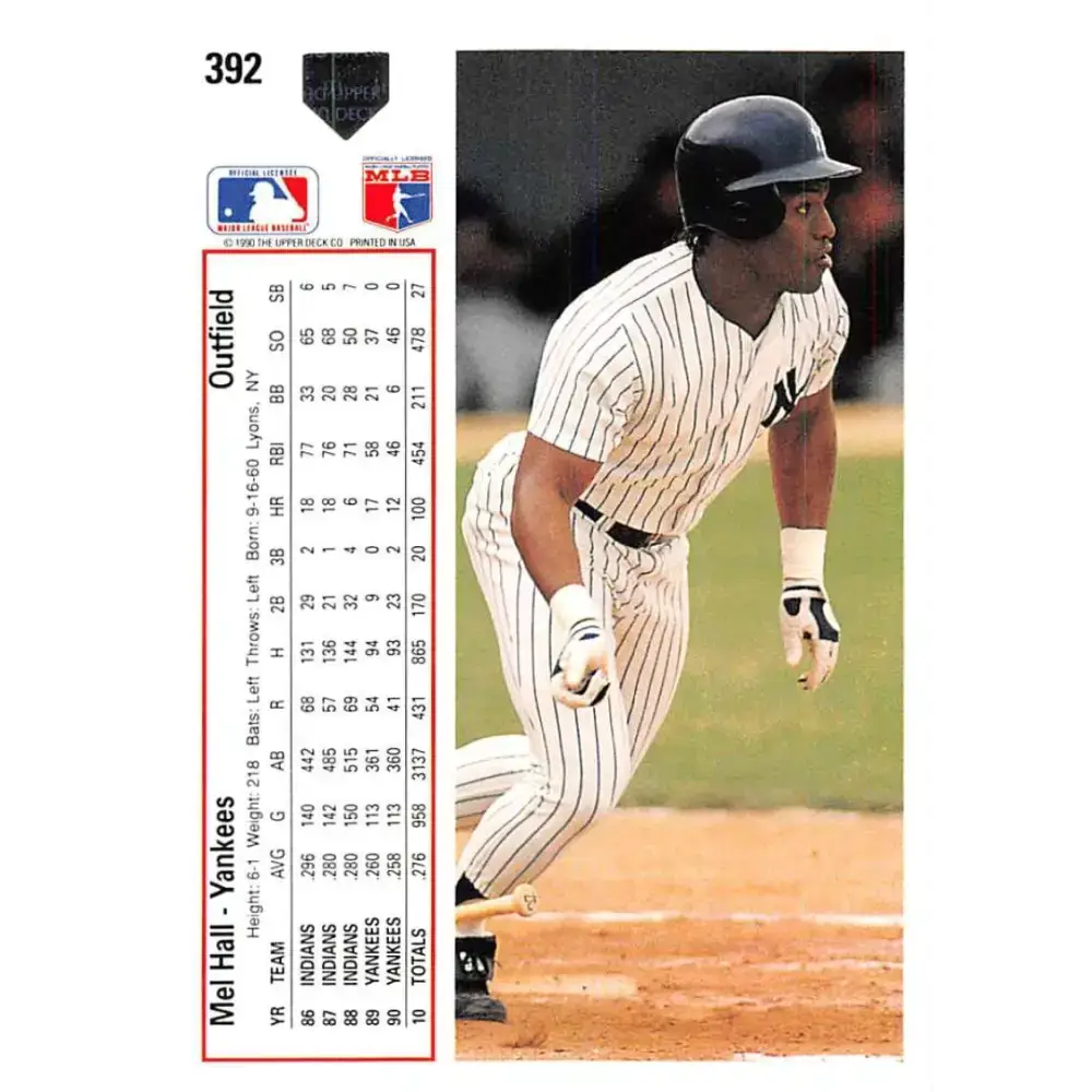 1991 Upper Deck #392 Mel Hall NM-MT New York Yankees Baseball Card - Baseball Card Single