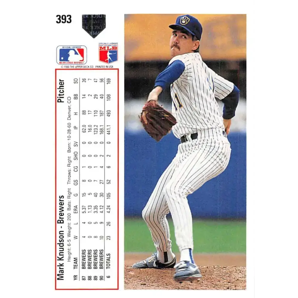 1991 Upper Deck #393 Mark Knudson NM-MT Milwaukee Brewers Baseball Card - Baseball Card Single