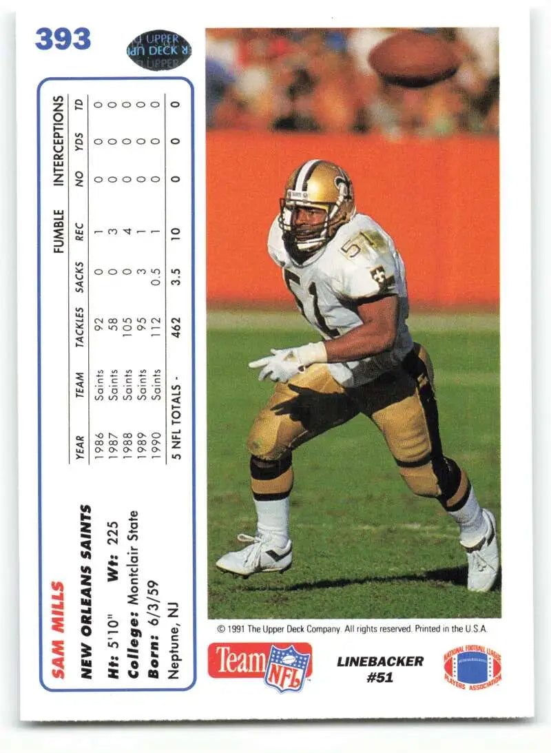 1991 Upper Deck #393 Sam Mills NM-MT New Orleans Saints Football Card - Football Card Single