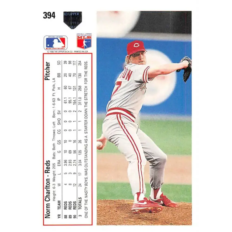 1991 Upper Deck #394 Norm Charlton NM-MT Cincinnati Reds Baseball Card - Baseball Card Single