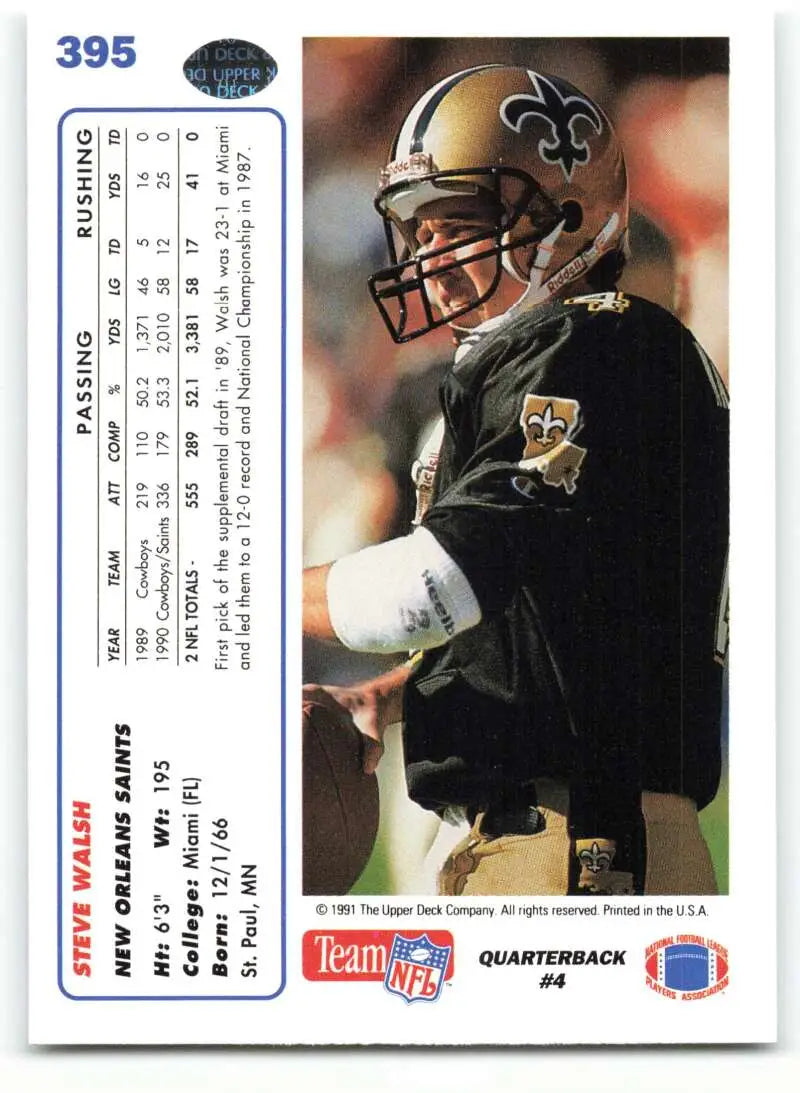 1991 Upper Deck #395 Steve Walsh NM-MT New Orleans Saints Football Card - Football Card Single