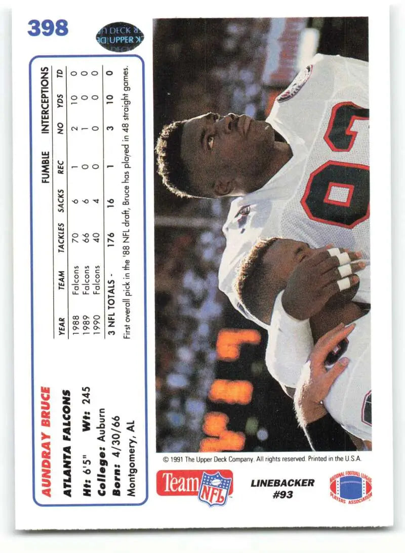 1991 Upper Deck #398 Aundray Bruce NM-MT Atlanta Falcons Football Card - Football Card Single