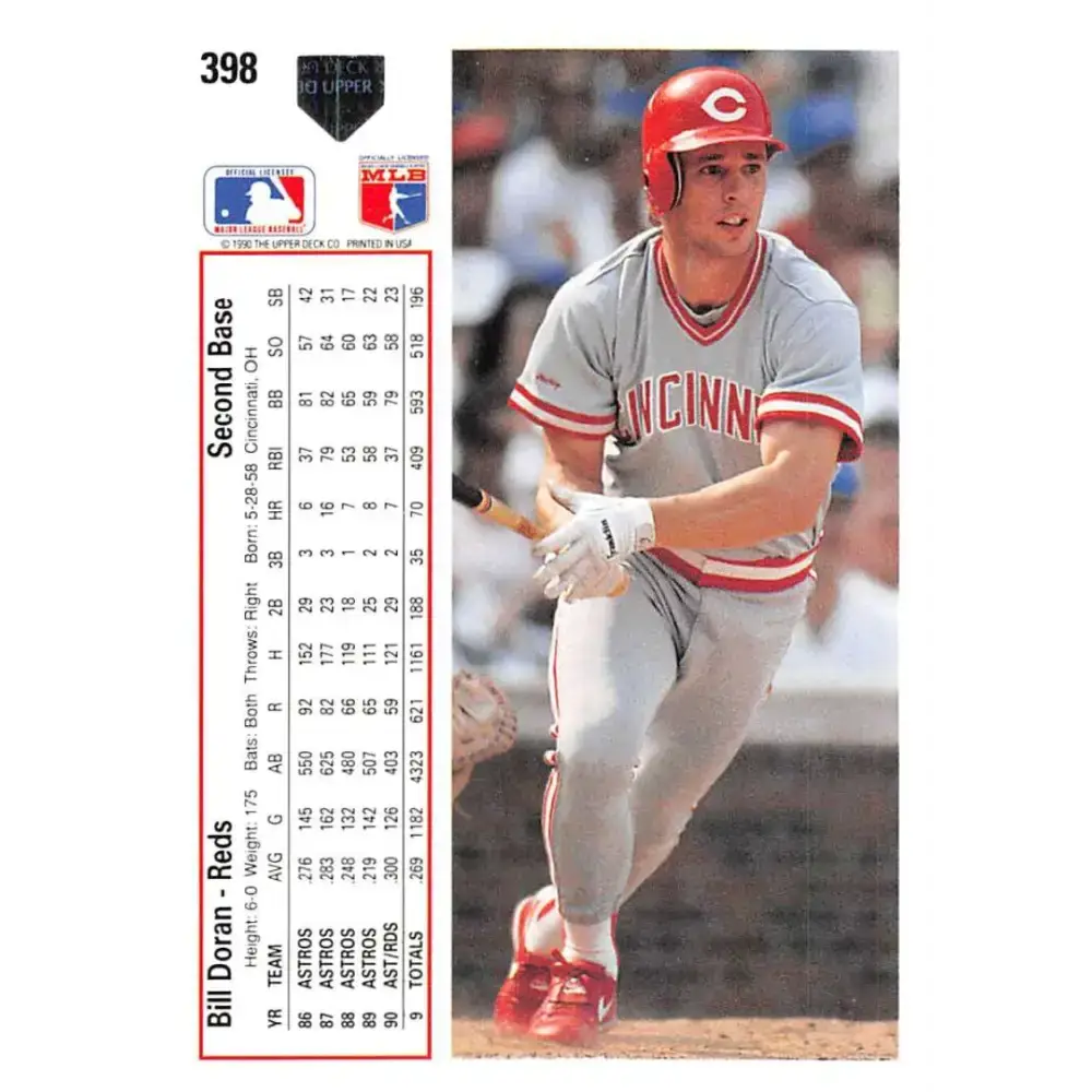 1991 Upper Deck #398 Bill Doran EX Excellent Cincinnati Reds Baseball Card - Baseball Card Single