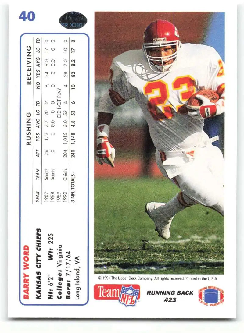 1991 Upper Deck #40 Barry Word NM-MT Kansas City Chiefs Football Card - Football Card Single