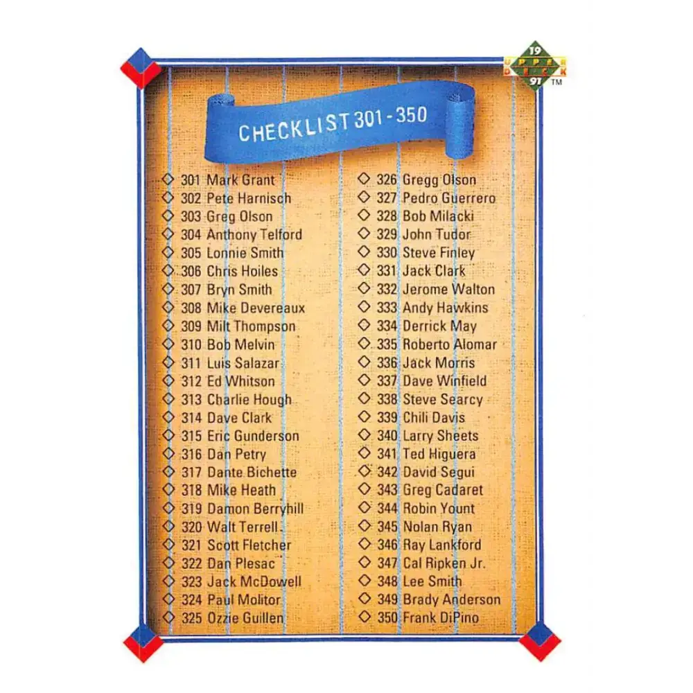 1991 Upper Deck #400 Checklist 301-400 NM-MT checklist Baseball Card - Baseball Card Single