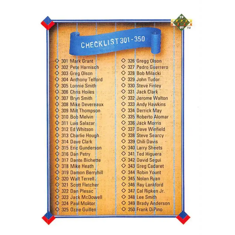 1991 Upper Deck #400 Checklist 301-400 NM-MT checklist Baseball Card - Baseball Card Single