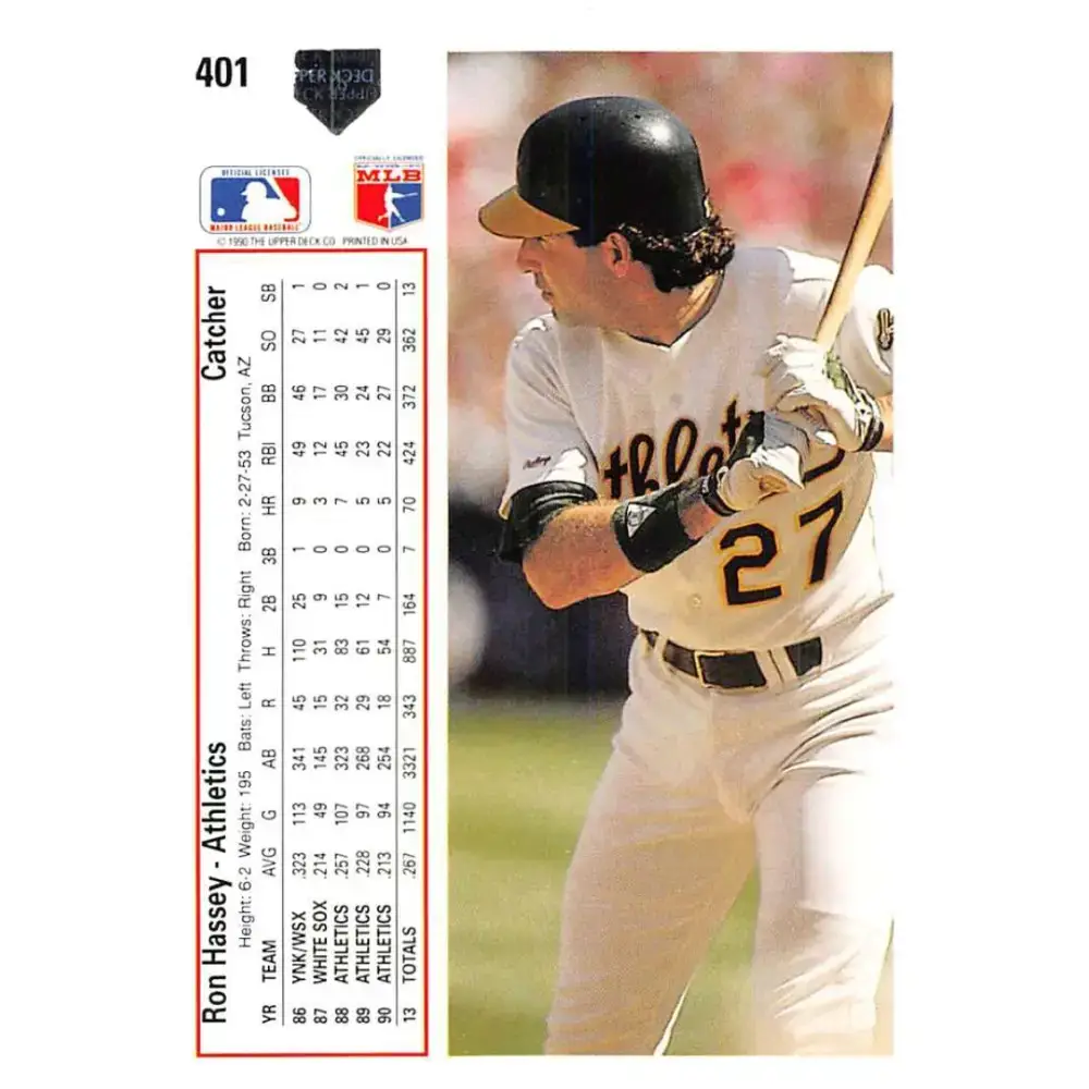 1991 Upper Deck #401 Ron Hassey EX Excellent Oakland Athletics Baseball Card - Baseball Card Single