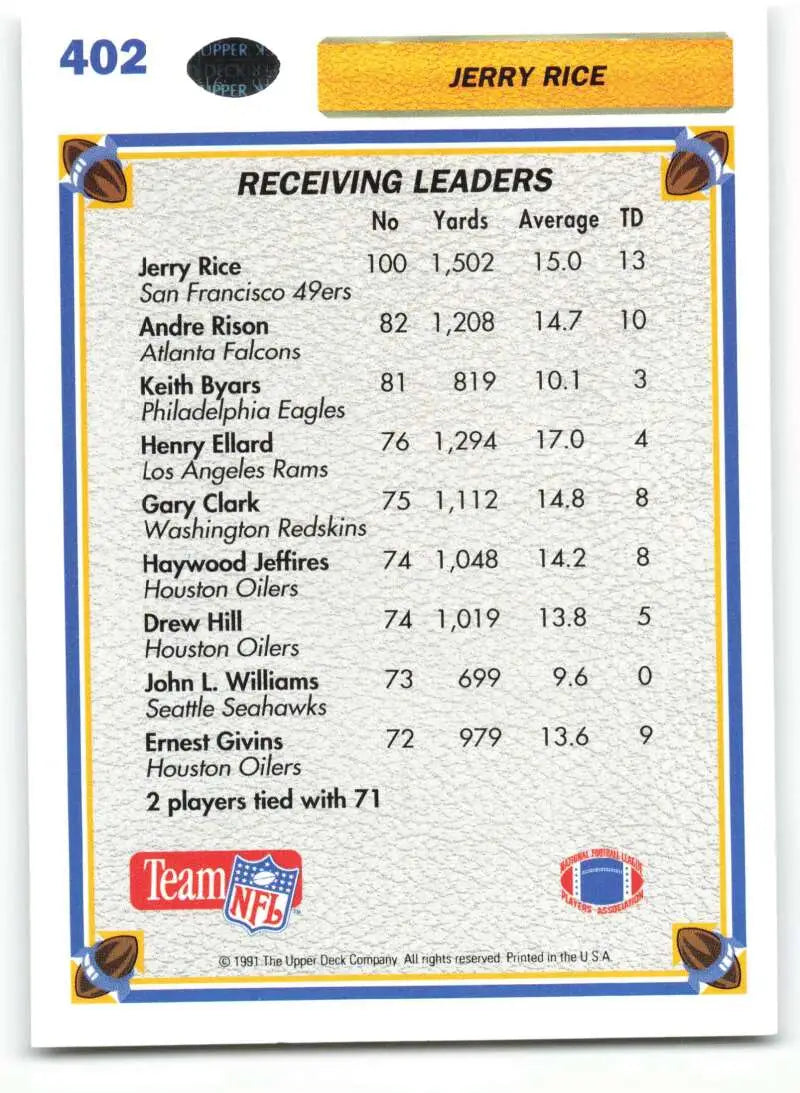1991 Upper Deck #402 Jerry Rice NM-MT San Francisco 49ers Football Card - Football Card Single
