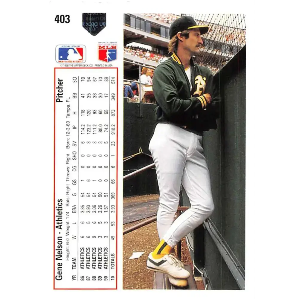 1991 Upper Deck #403 Gene Nelson EX Excellent Oakland Athletics Baseball Card - Baseball Card Single