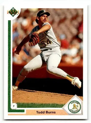 Original gloss 1991 Upper Deck Todd Burns Oakland Athletics baseball card NM