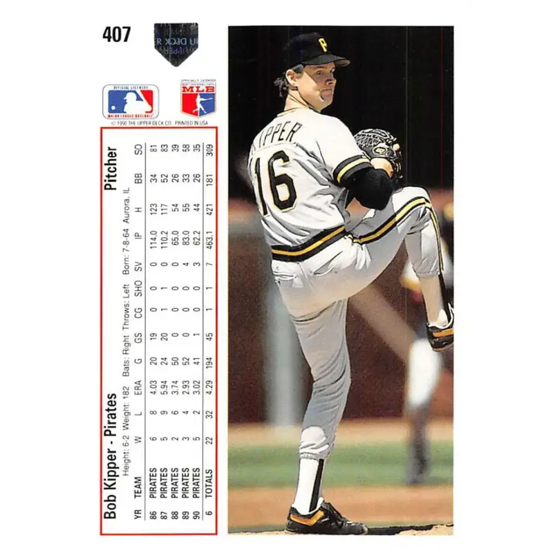 1991 Upper Deck #407 Bob Kipper EX Excellent Pittsburgh Pirates Baseball Card - Baseball Card Single