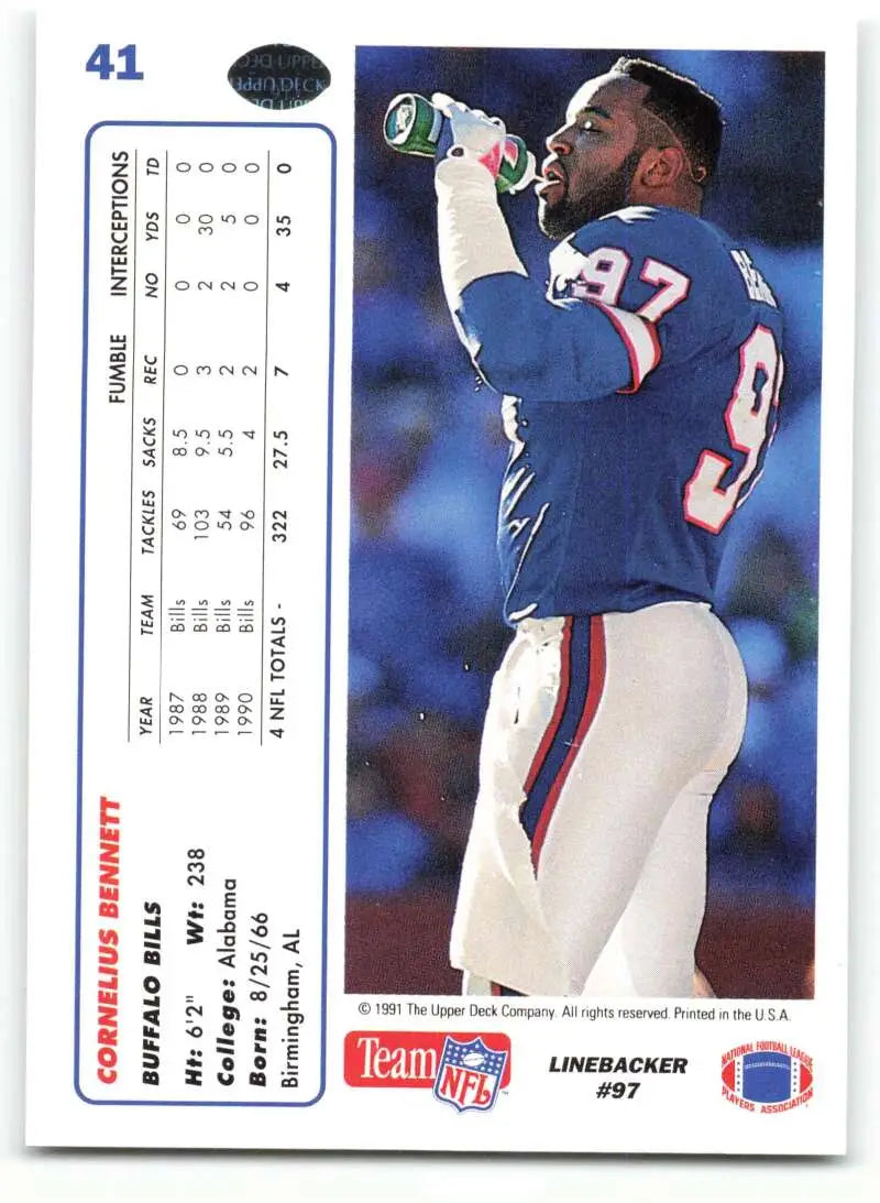 1991 Upper Deck #41 Cornelius Bennett NM-MT Buffalo Bills Football Card - Football Card Single