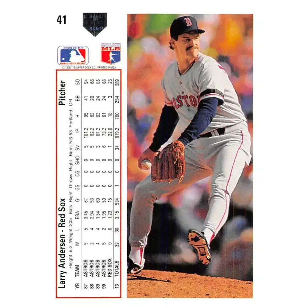 1991 Upper Deck #41 Larry Andersen EX Excellent Boston Red Sox Baseball Card - Baseball Card Single