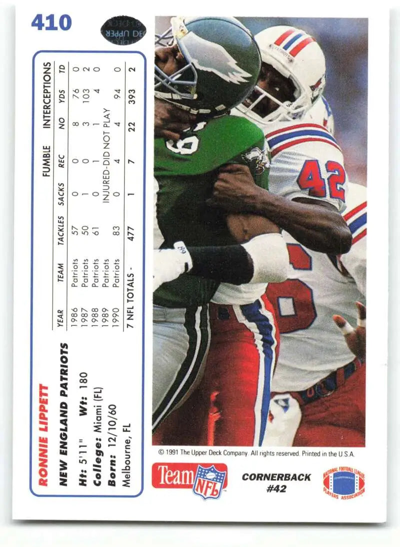 1991 Upper Deck #410 Ronnie Lippett NM-MT New England Patriots Football Card - Football Card Single