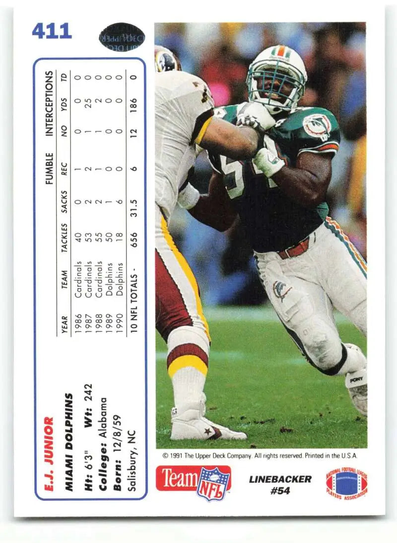 1991 Upper Deck #411 E.J. Junior NM-MT Miami Dolphins Football Card - Football Card Single