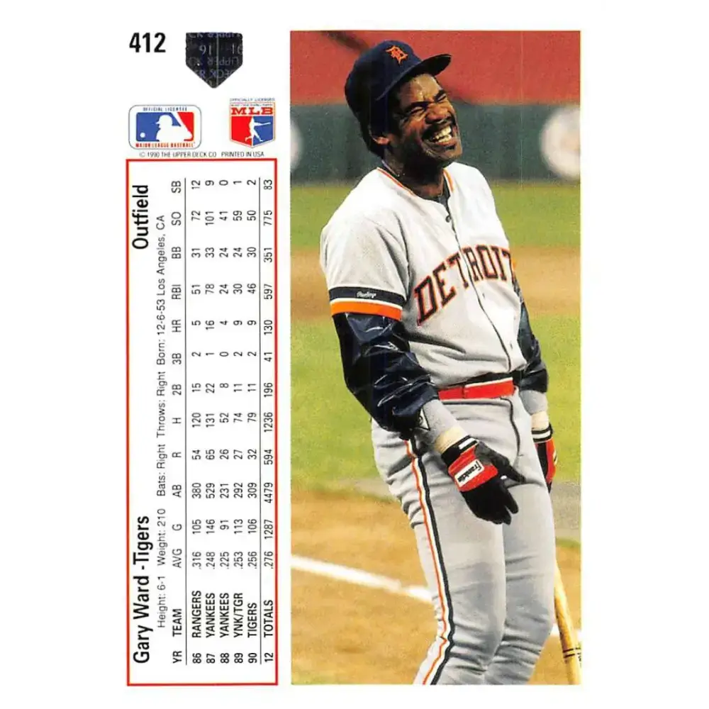 1991 Upper Deck #412 Gary Ward EX Excellent Detroit Tigers Baseball Card - Baseball Card Single