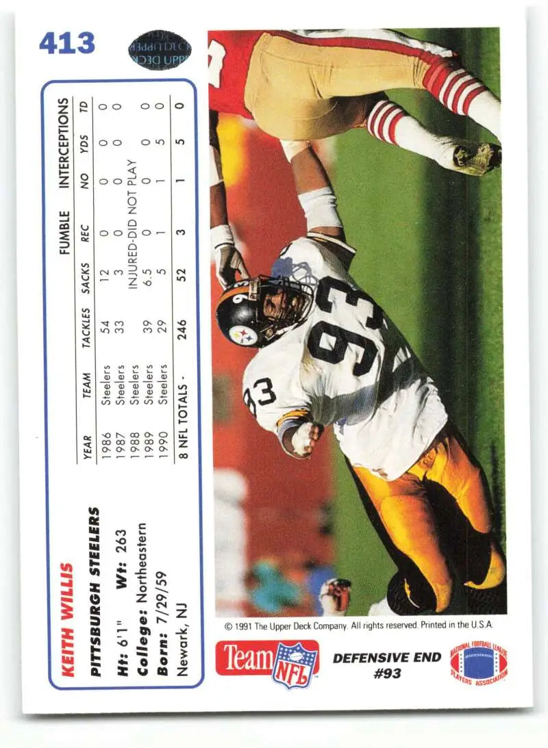 1991 Upper Deck #413 Keith Willis NM-MT Pittsburgh Steelers Football Card - Football Card Single