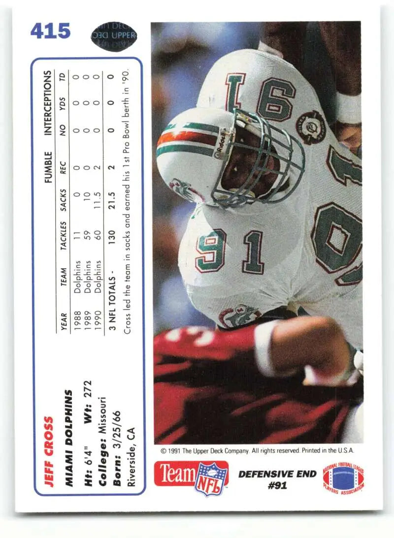 1991 Upper Deck #415 Jeff Cross NM-MT Miami Dolphins Football Card - Football Card Single