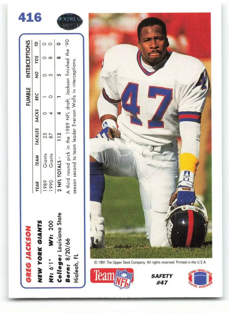 1991 Upper Deck #416 Greg Jackson NM-MT RC Rookie New York Giants Football Card - Football Card Single