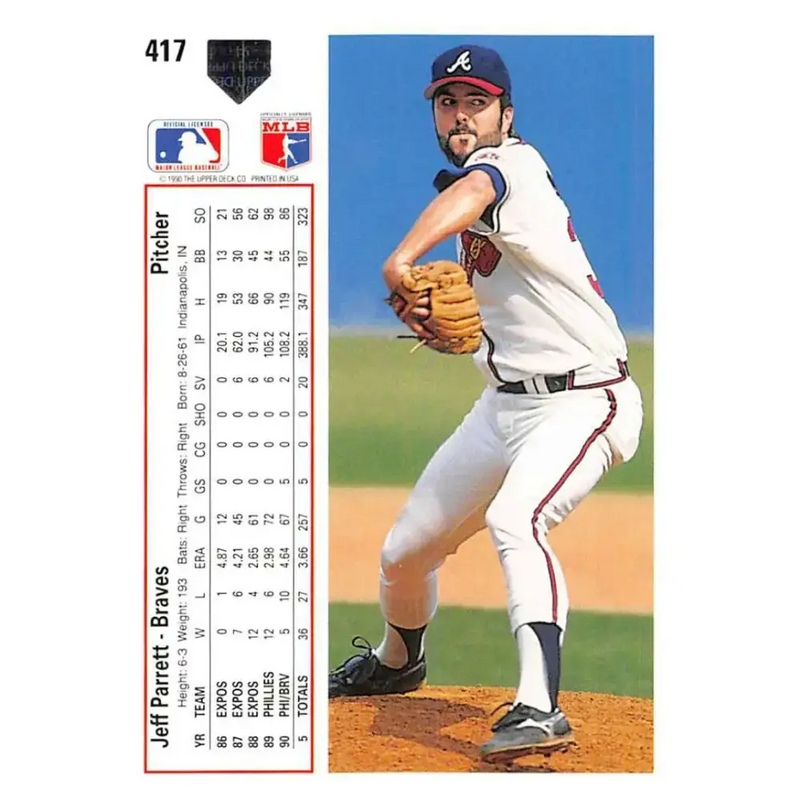 1991 Upper Deck #417 Jeff Parrett NM-MT Atlanta Braves Baseball Card - Baseball Card Single