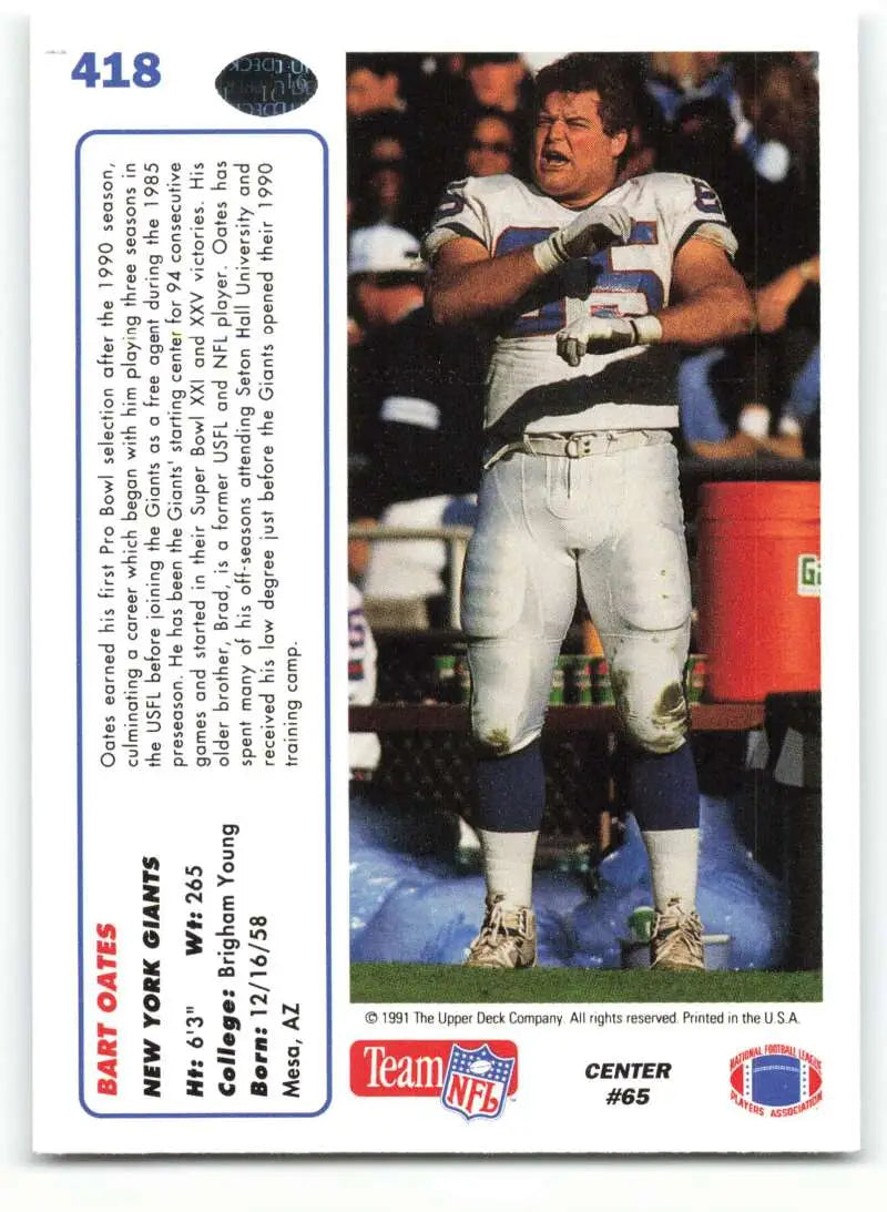 1991 Upper Deck #418 Bart Oates NM-MT New York Giants Football Card - Football Card Single