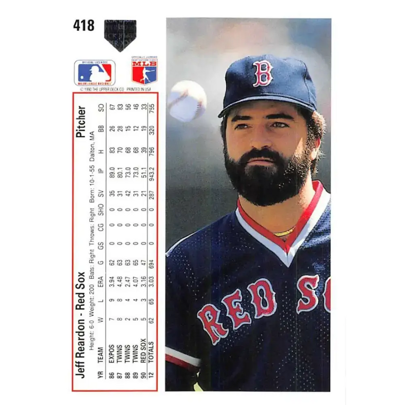 1991 Upper Deck #418 Jeff Reardon EX Excellent Boston Red Sox Baseball Card - Baseball Card Single